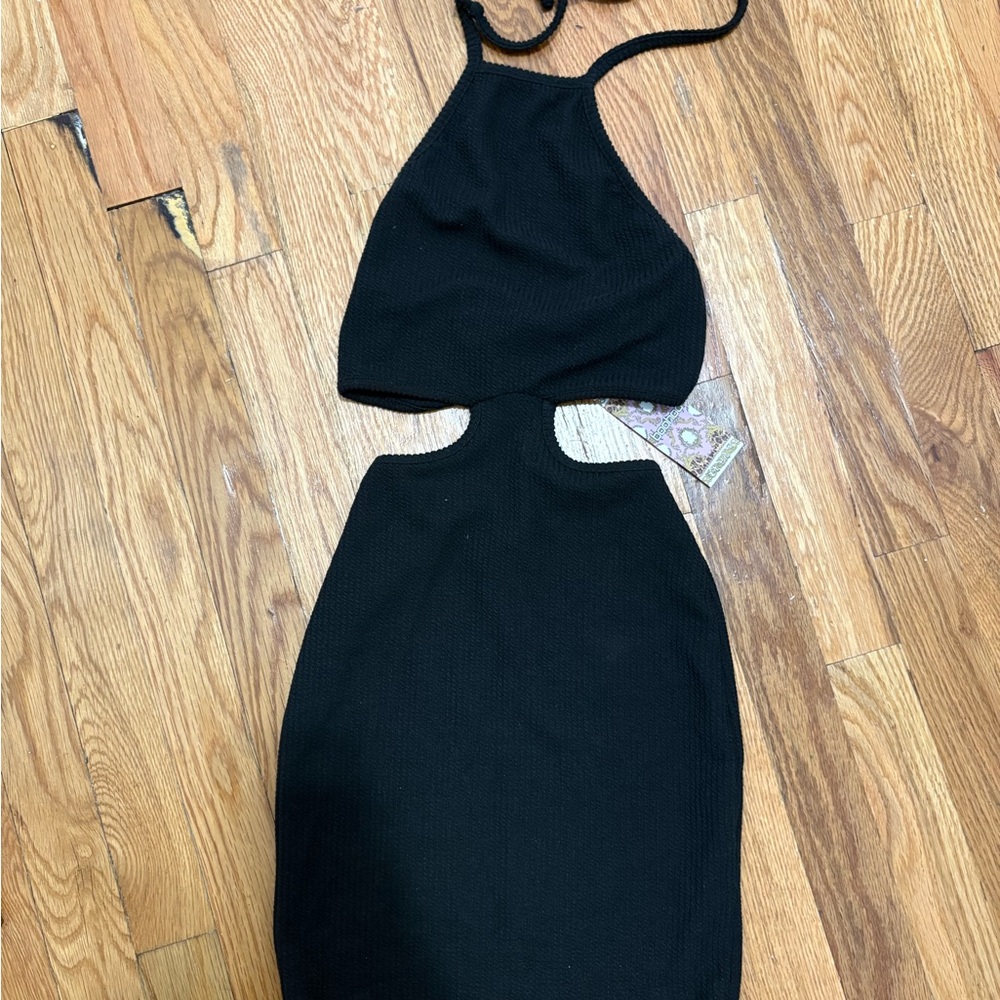 Boohoo Black Halter Bodycon Dress with Cut-Outs